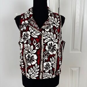 Winnie Fashion Hawaiian‎ Vest Shirt XL Red Floral Sleeveless Collared